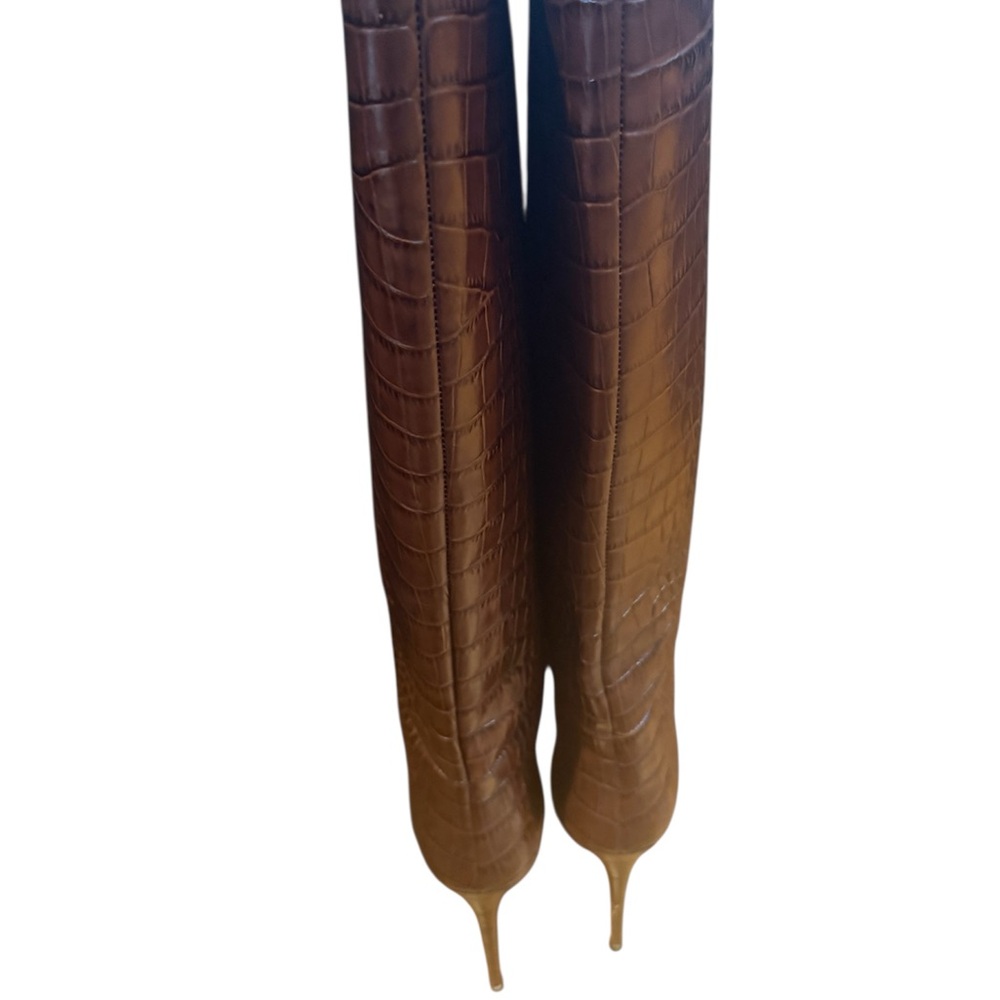 Paris Texas Brown Croc-Embossed Over the Knee Boots - Picture 4 of 4